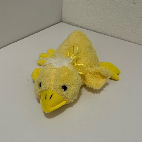 New Concepts Laying Down Yellow Duck Plush 11" Stuffed Animal Toy Bow - Picture 2 of 11
